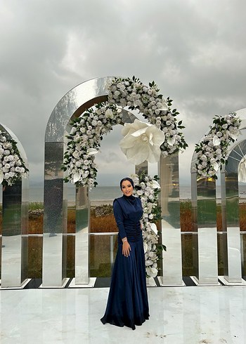 Lacivert Drapeli Uzun Abiye Elbise - Görsel 12