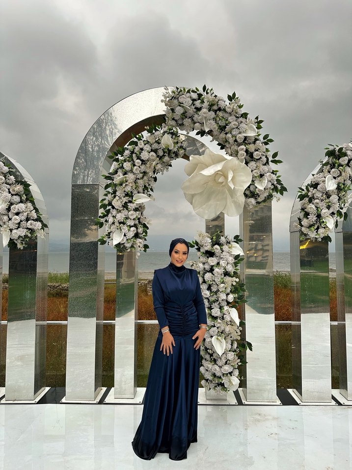 Lacivert Drapeli Uzun Abiye Elbise - Görsel 5