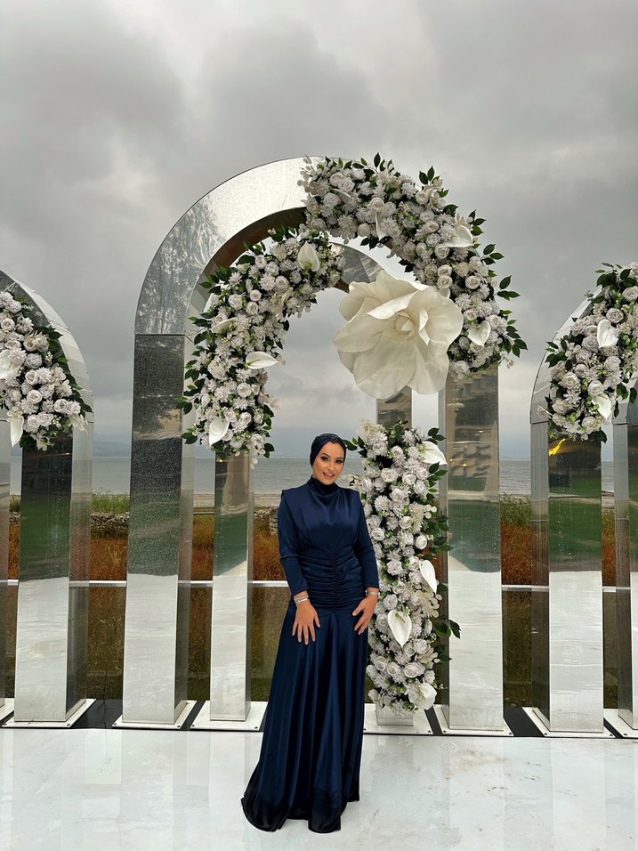 Lacivert Drapeli Uzun Abiye Elbise - Görsel 4