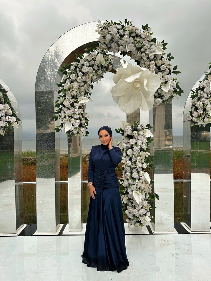 Lacivert Drapeli Uzun Abiye Elbise - Görsel 3