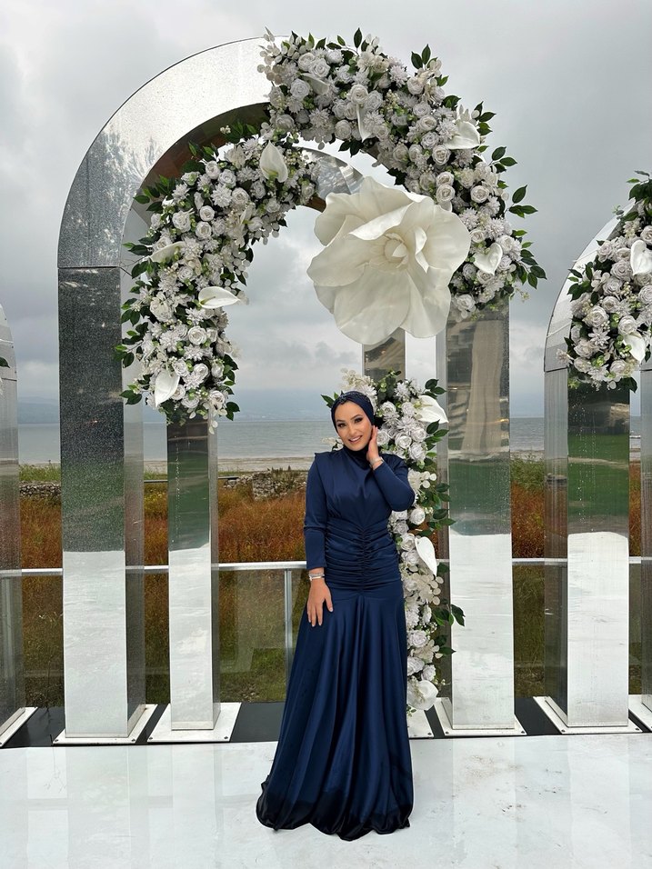 Lacivert Drapeli Uzun Abiye Elbise - Görsel 2