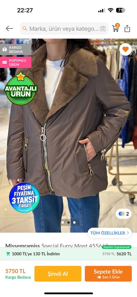 Kahverengi Suni Kürklü Midi Ceket - Görsel 2