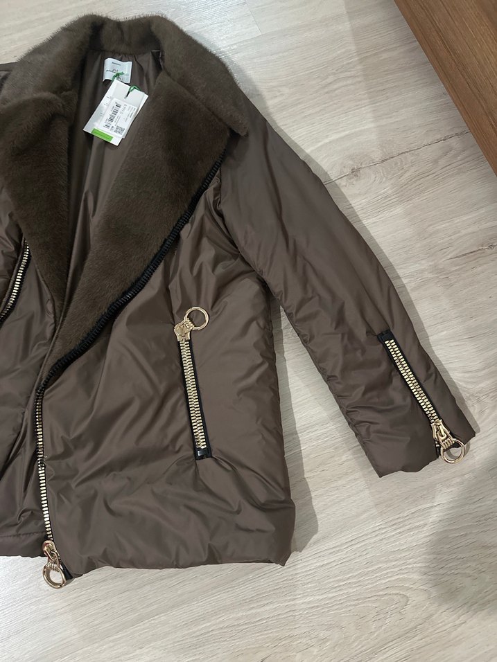 Kahverengi Suni Kürklü Midi Ceket - Görsel 4