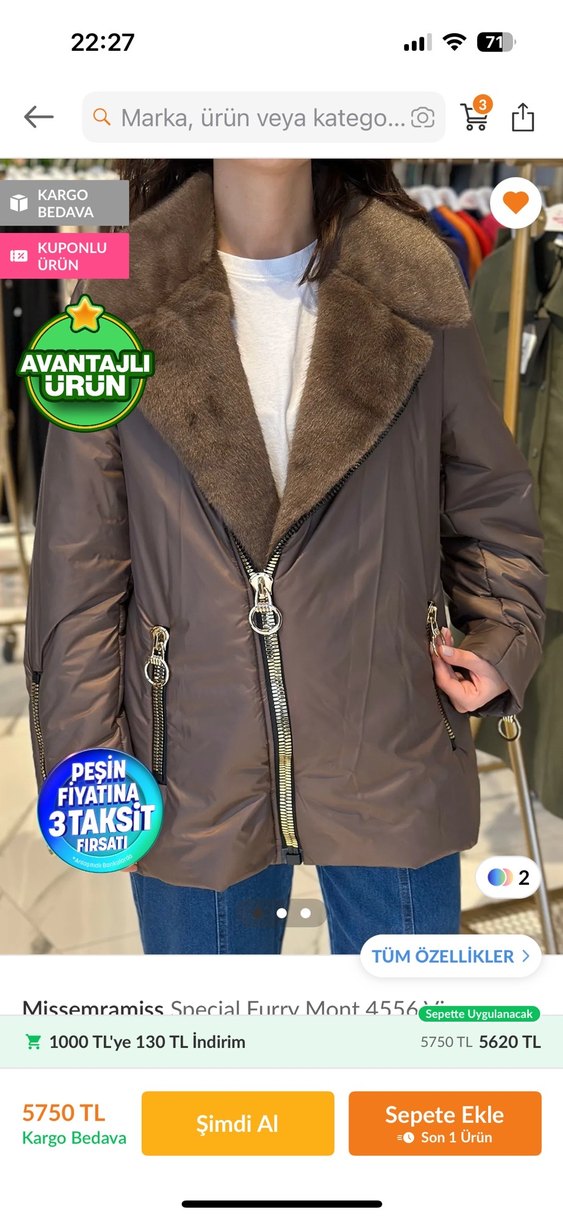 Kahverengi Suni Kürklü Midi Ceket - Görsel 3