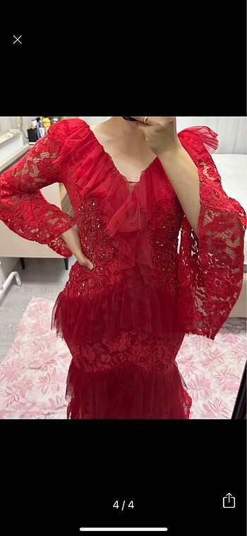 s Beden kırmızı Renk Kırmızı fırfırlı elbise
