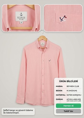 Beymen Club Pembe Keten Gomlek
