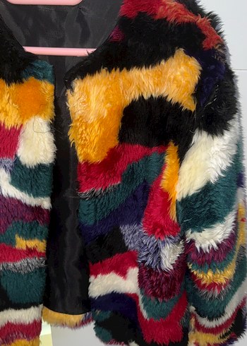 Renkli Street Wear Kadın Peluş Ceket - Görsel 5