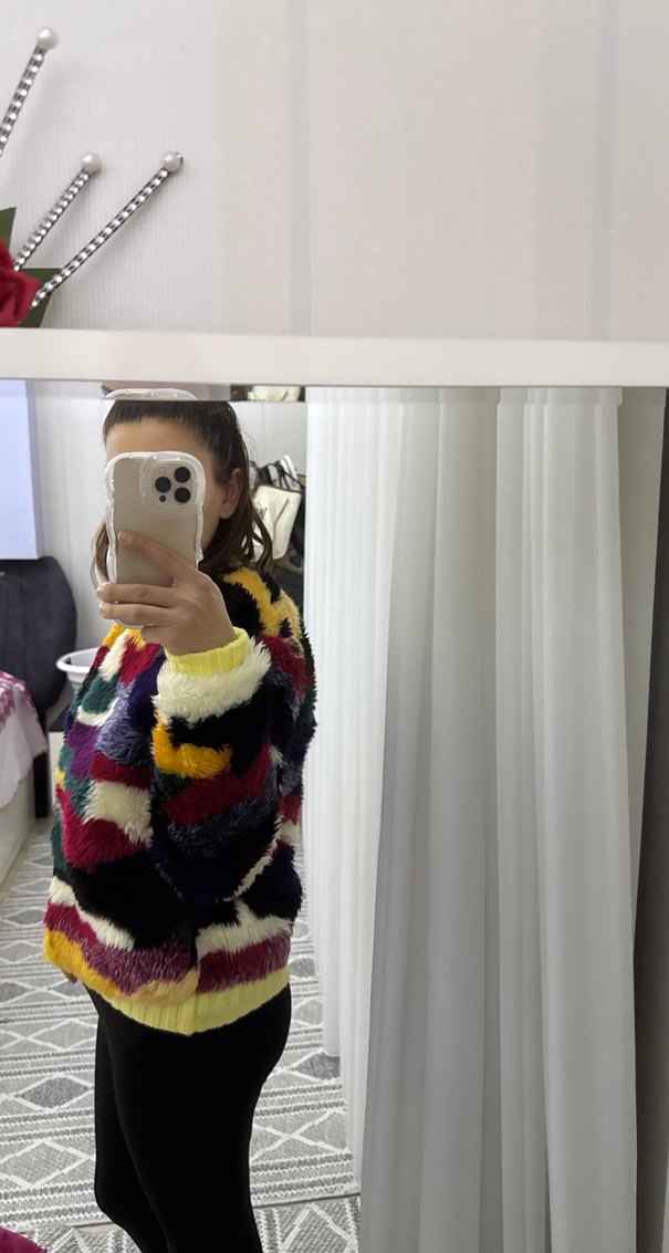 Renkli Street Wear Kadın Peluş Ceket - Görsel 2