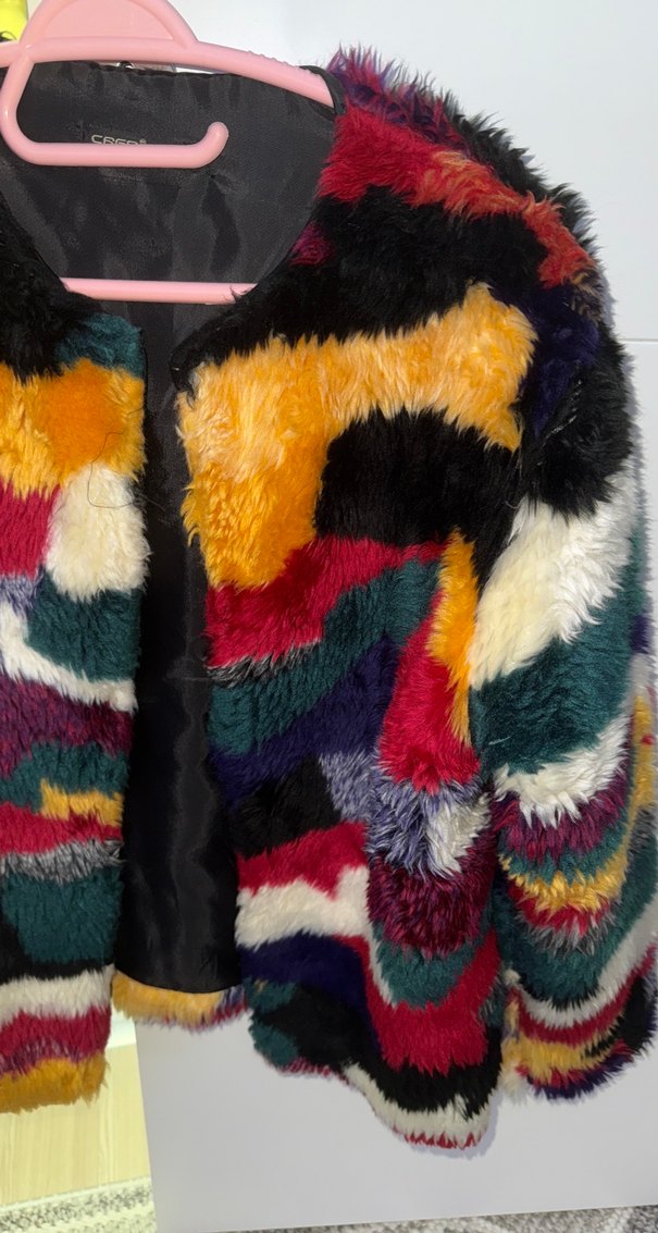 Renkli Street Wear Kadın Peluş Ceket - Görsel 5