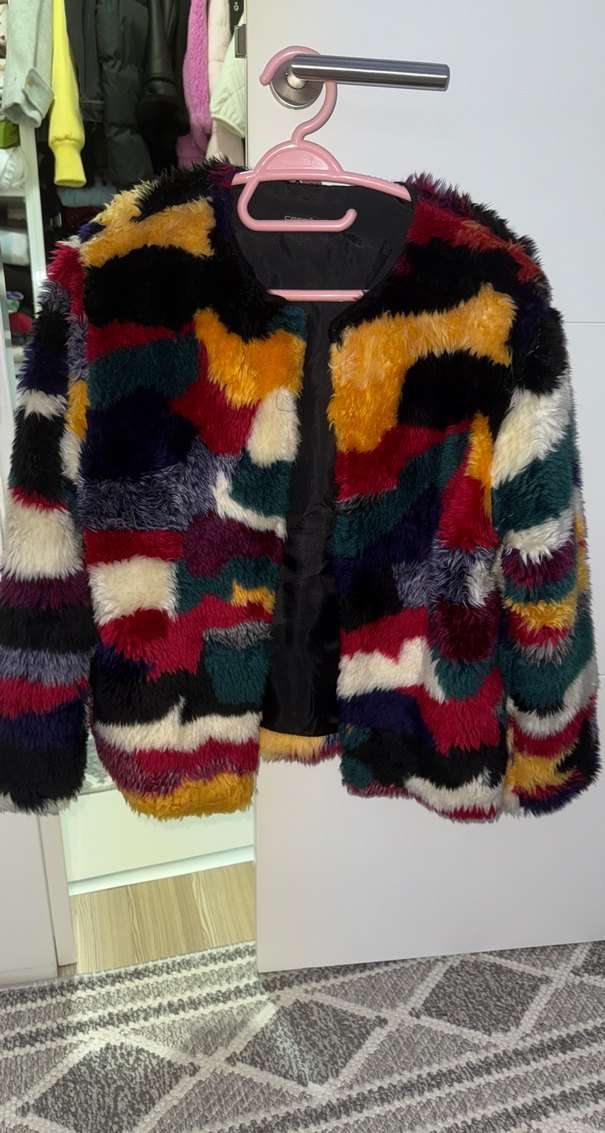 Renkli Street Wear Kadın Peluş Ceket - Görsel 4