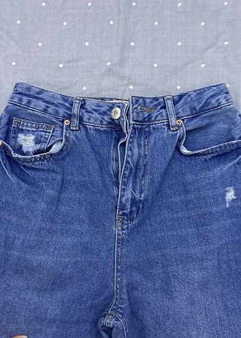 Yırtık Detaylı Mavi Salaş Kadın Jean - Görsel 4