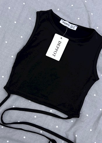 Kadın Siyah Kolsuz Crop Top - Görsel 3