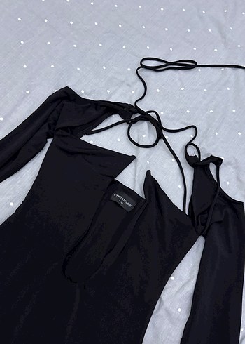 Siyah V Yaka Strappy Gotik Midi Elbiseler - Görsel 4