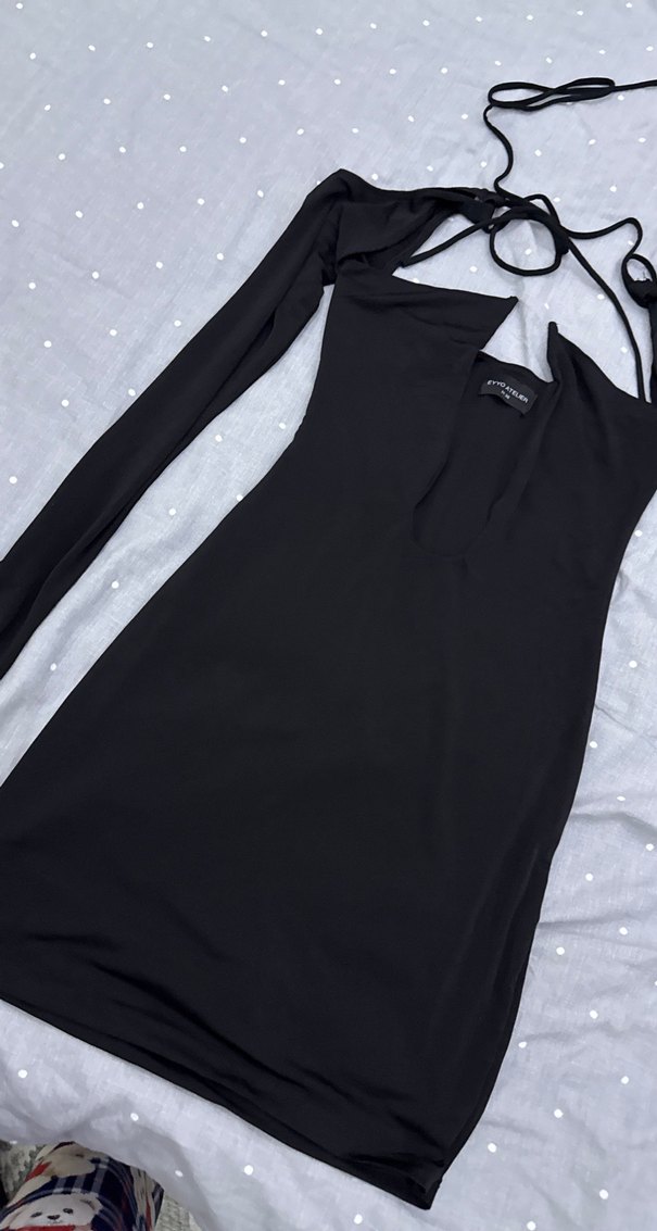 Siyah V Yaka Strappy Gotik Midi Elbiseler - Görsel 5