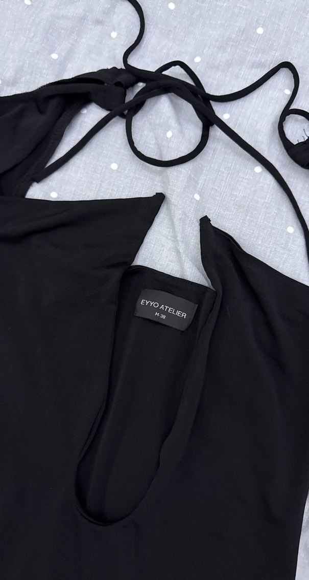 Siyah V Yaka Strappy Gotik Midi Elbiseler - Görsel 3