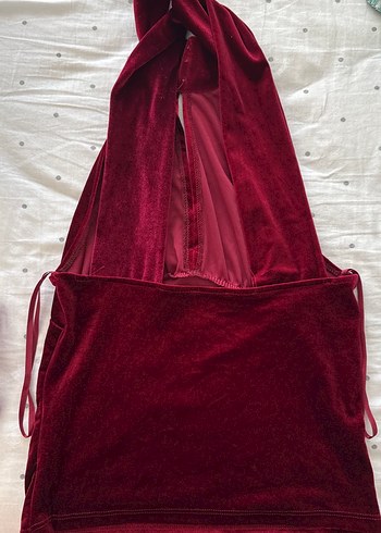 Bordo Süet Drapeli Bohem Bluz - Görsel 3