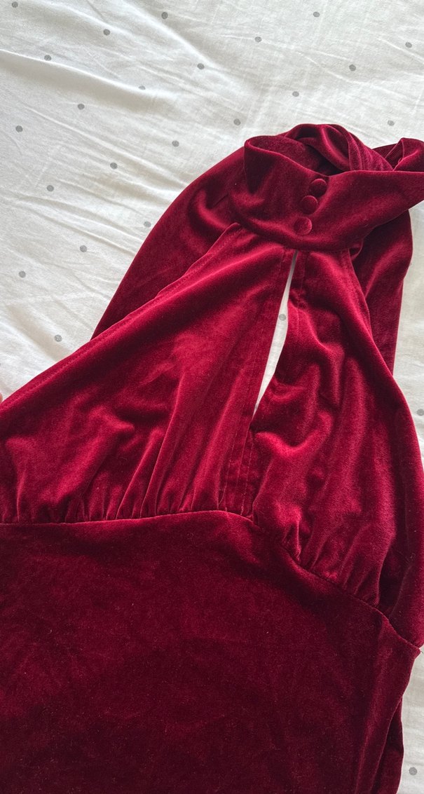 Bordo Süet Drapeli Bohem Bluz - Görsel 2