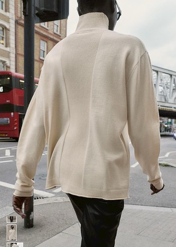 Yüksek Yakalı Beyaz Örgü Kadın Kazak - Görsel 2