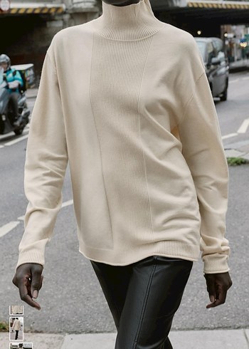 Yüksek Yakalı Beyaz Örgü Kadın Kazak - Görsel 3