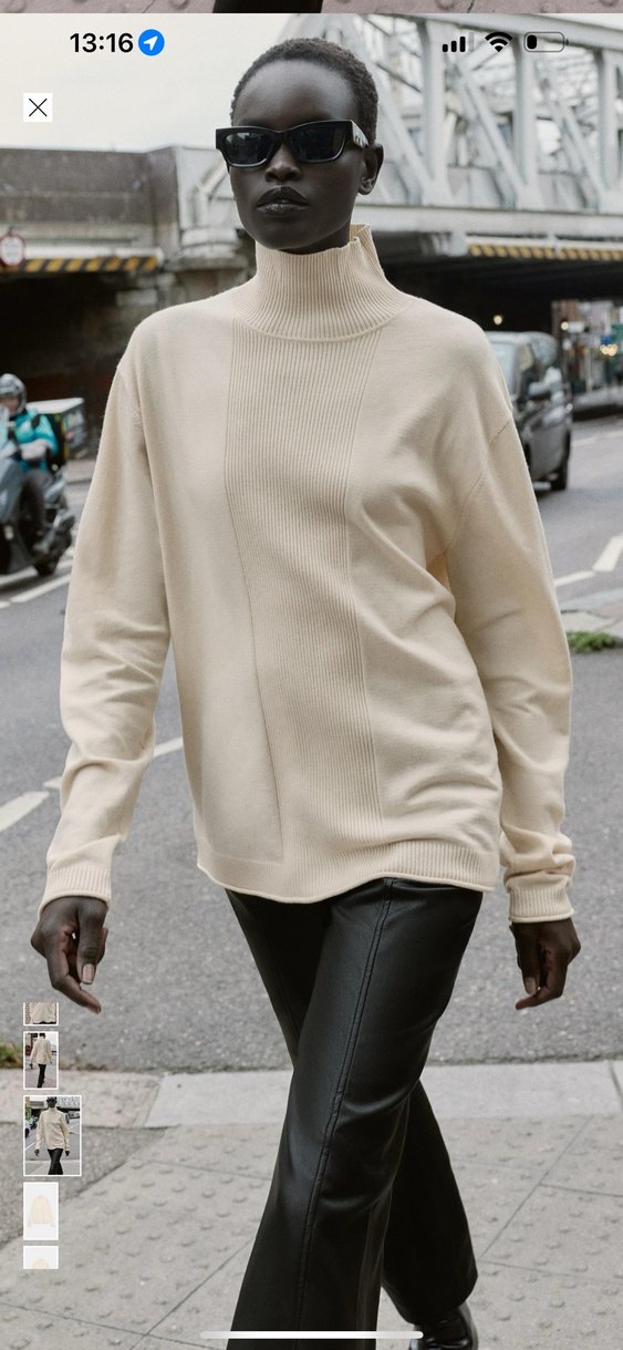 Yüksek Yakalı Beyaz Örgü Kadın Kazak - Görsel 3