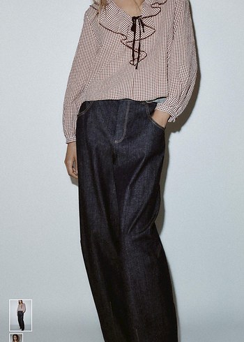 Bej Fırfırlı V Yaka Bohem Kadın Gömlek - Görsel 3