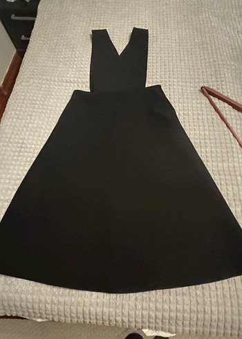 Siyah Süet Midi V Yaka İnce Askılı Elbise - Görsel 2