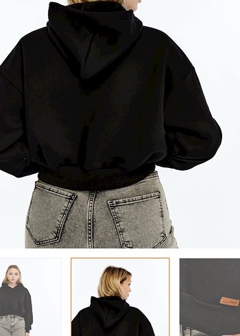 s Beden siyah Renk Siyah Kapüşonlu Kısa Sweatshirt