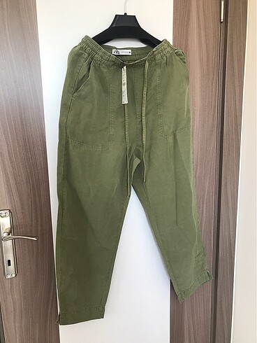s Beden Zara keten pantolon haki yeşil büzgülü