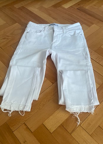 Beyaz Midi Boy Bol Kesim Kadın Kot Pantolon Zara marka 36 beden