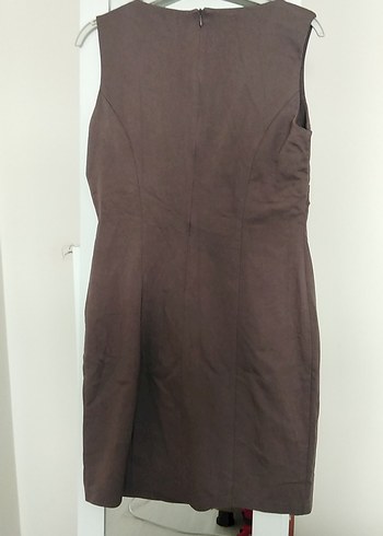 Kahverengi V Yaka Kemerli Midi Elbise - Görsel 4