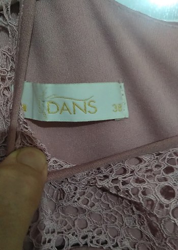 m Beden pembe Renk Dantel Detaylı Pudra Midi Elbise