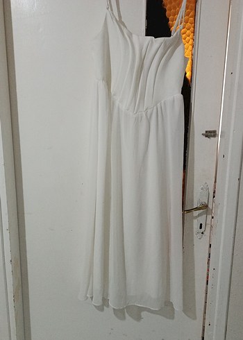 Askılı Beyaz Uzun Bohem Gelinlik - Görsel 2