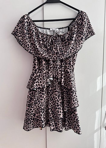 Leopar Desenli Mini Elbise