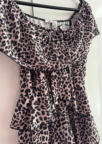 m Beden Leopar Desenli Mini Elbise