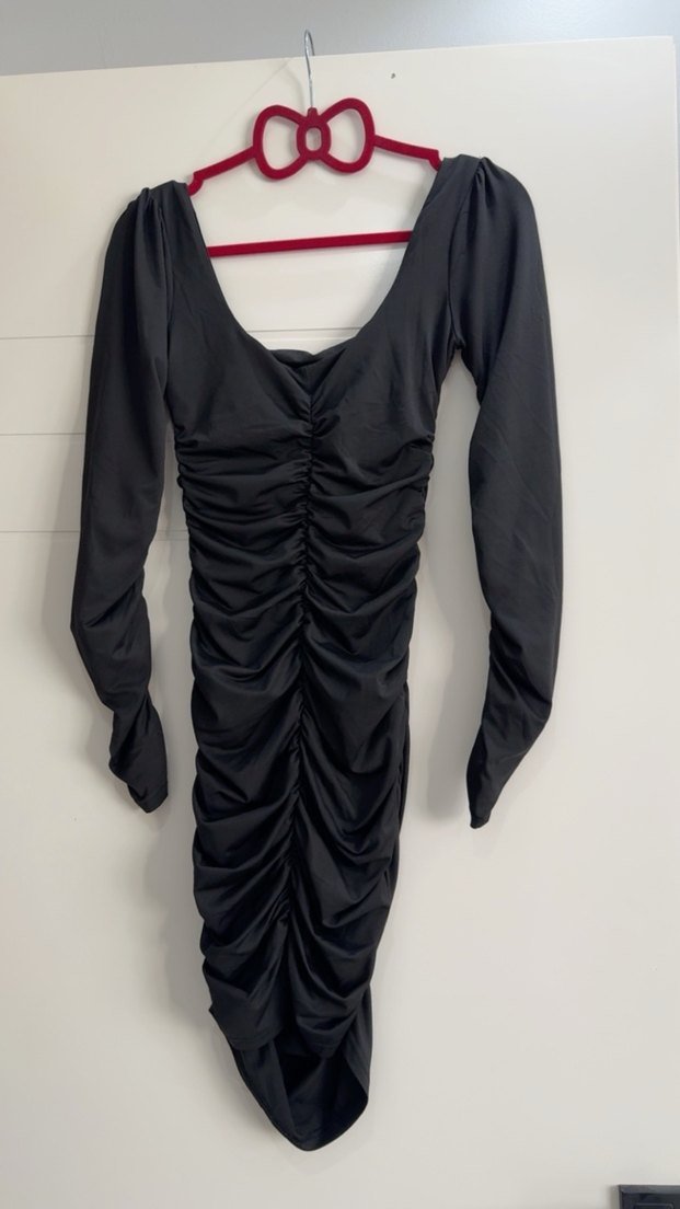 Uzun Kollu Drapeli SiyahElbise - Görsel 3