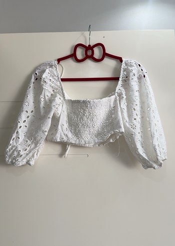 Dantel Detaylı Beyaz Mini Bluz - Görsel 3