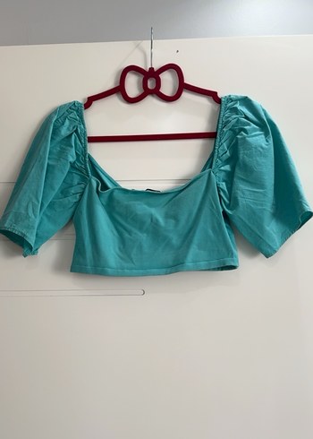 Turkuaz V Yaka Drapeli Mini Bluz - Görsel 3