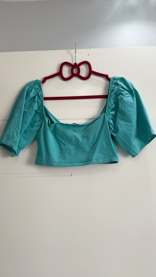 Turkuaz V Yaka Drapeli Mini Bluz - Görsel 3