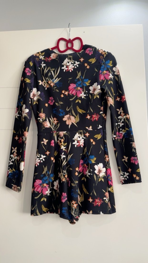 Çiçek Desenli Mini Kadın Tulum - Görsel 2