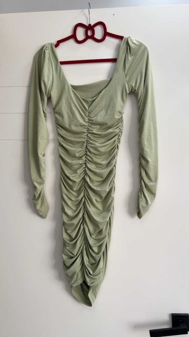 Kadın Haki Drapeli Uzun Kollu Elbise - Görsel 3