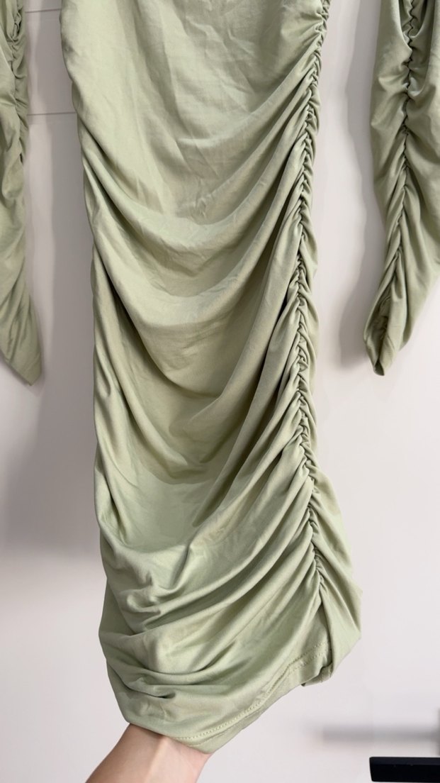 Kadın Haki Drapeli Uzun Kollu Elbise - Görsel 2