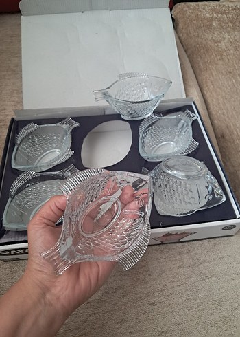 6'lı Gri Cam Balık Şekilli Tabak Seti - Görsel 3