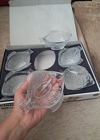 6'lı Gri Cam Balık Şekilli Tabak Seti - Görsel 2