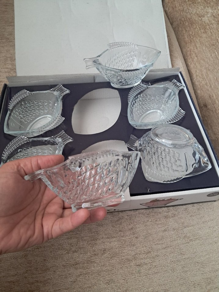 6'lı Gri Cam Balık Şekilli Tabak Seti - Görsel 5