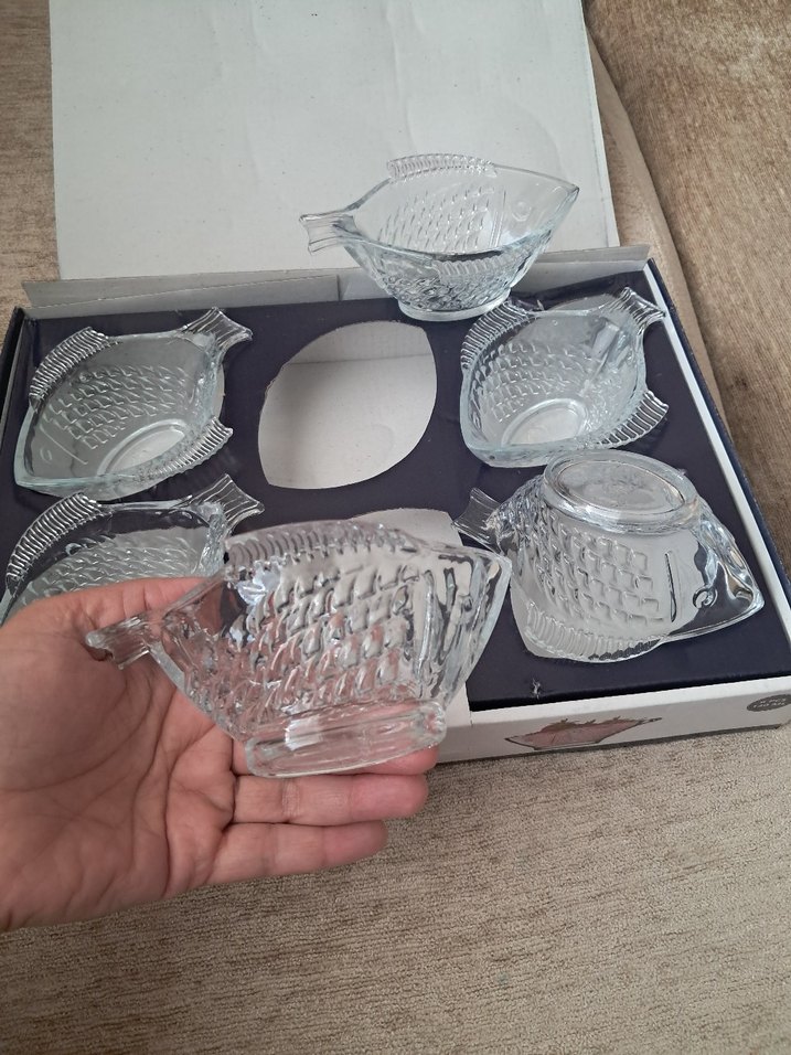 6'lı Gri Cam Balık Şekilli Tabak Seti - Görsel 4