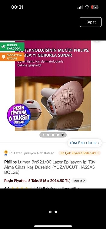 Philips lumea lazer epilasyon
