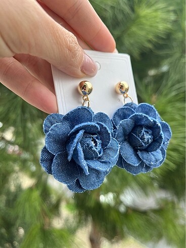 Beden Mavi denim kumaş küpe