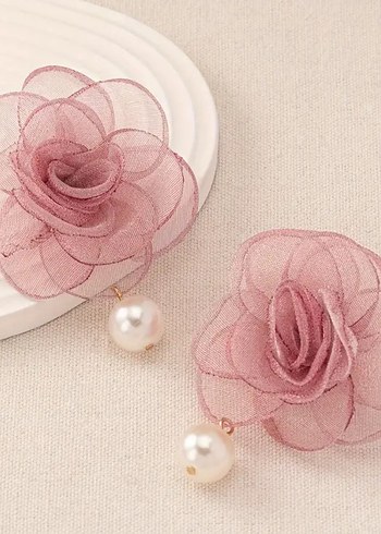 Zara İncili pembe çiçek küpe