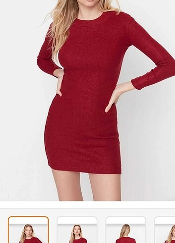 Diğer Bordo Kısa Düz Elbise