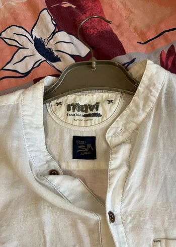 Mavi Beyaz Keten Gömlek - Görsel 2